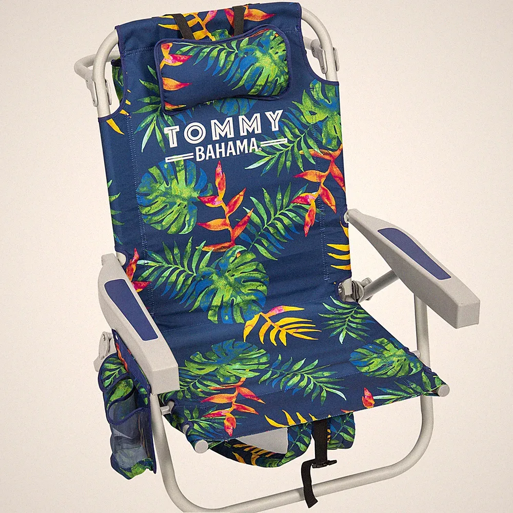 2-Pack Tommy Bahama Beach Chair Lay Flat Reclining, Backpack Straps, Storage NEW
