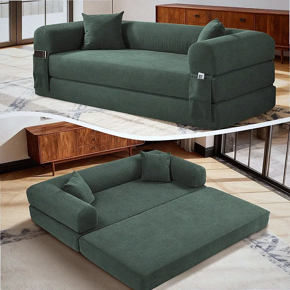 4-in-1 Folding Sofa Pull Out Bed Boneless Couch Living Room Bedroom Corduroy