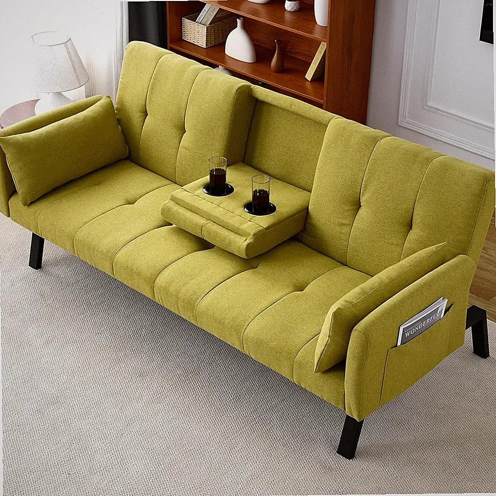 72" Convertible Sleeper Sofa Bed with Cup Holder 2 Seater Reclining Sofa Couch