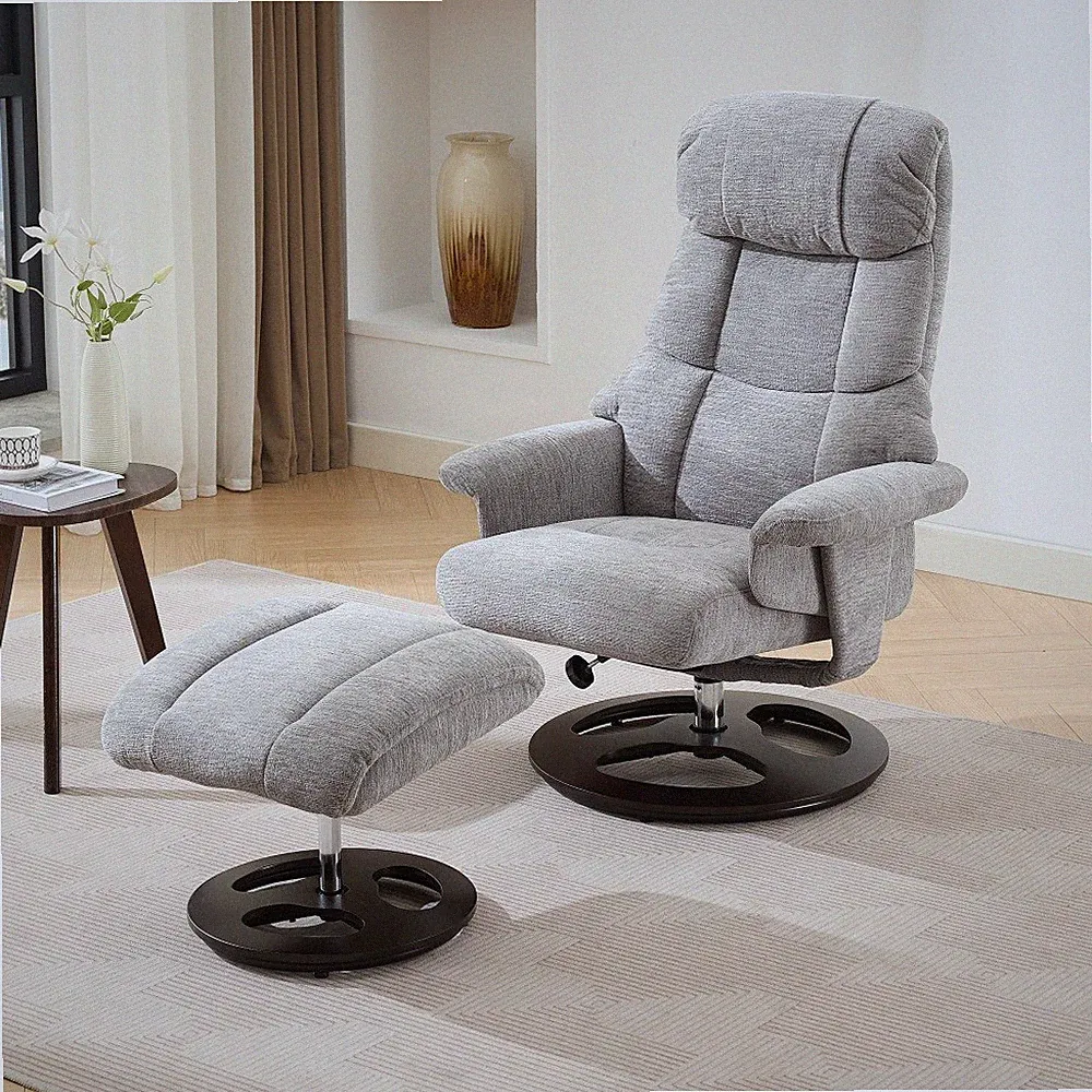 Ergonomic Recliner w/ Ottoman 360° Swivel Lounge Chair Chenille Fabric Massage