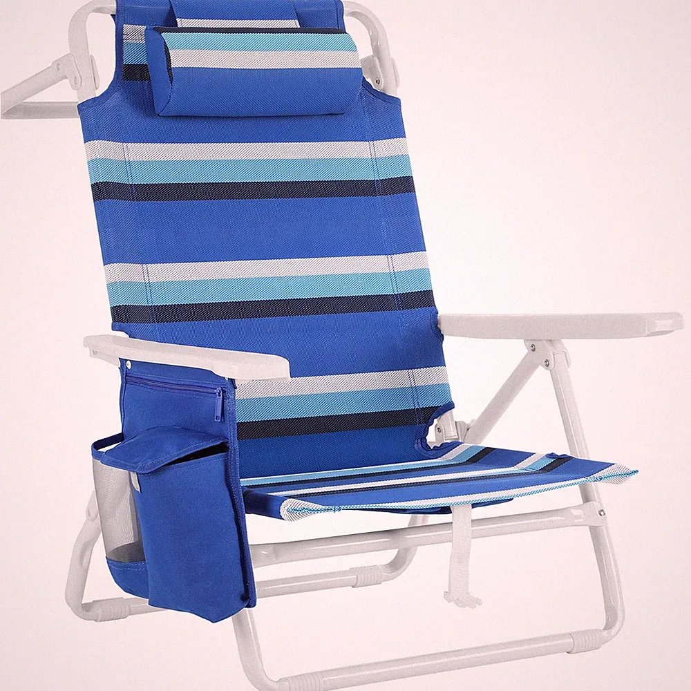 Foldable Beach Chair, 5-Position Lay Flat Reclining Beach Chair W/ Headrest