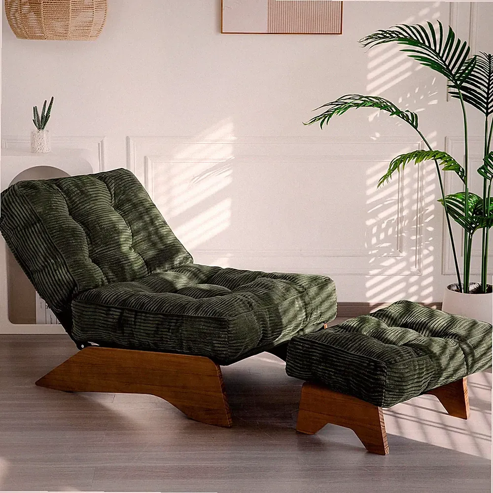 Green Accent Chair with Ottoman, Adjustable Backrest for Cozy Relaxation
