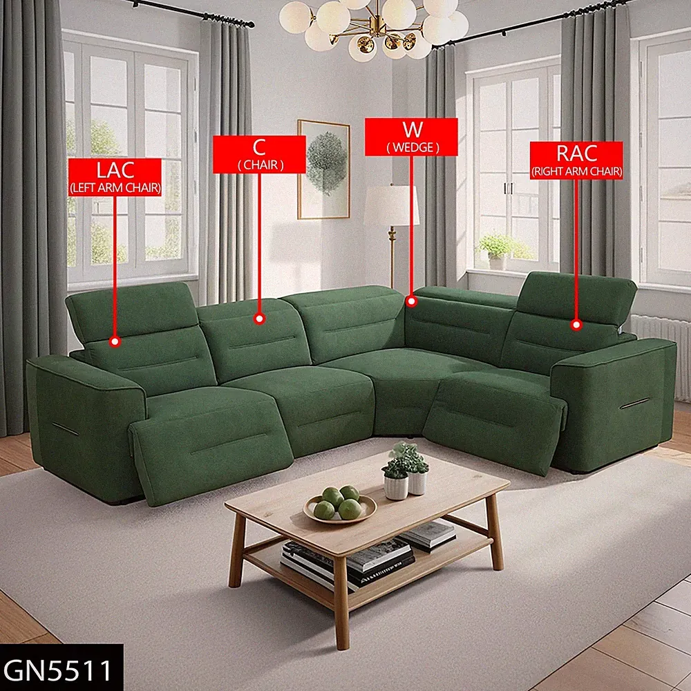 Green Flannel 4-Piece Living Room Recliner Sofa Set