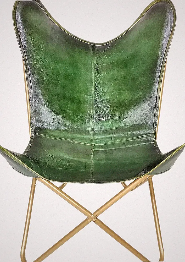 Handcrafted Leather Butterfly Chair Boho Relaxing Lounge Chair with Iron Stand p
