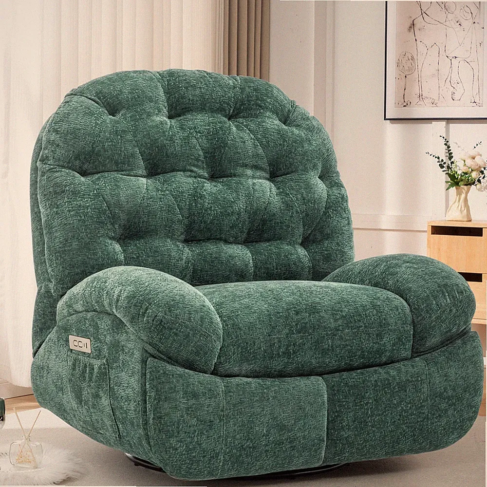 Korser Power Swivel Rocker Recliner Chair with USB Ports Chenille