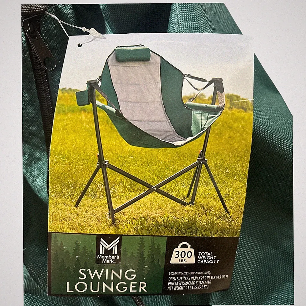Member's Mark Swing Chair Lounger, 300lb Capacity, 37.8" x 27.2" x 44.1", Green