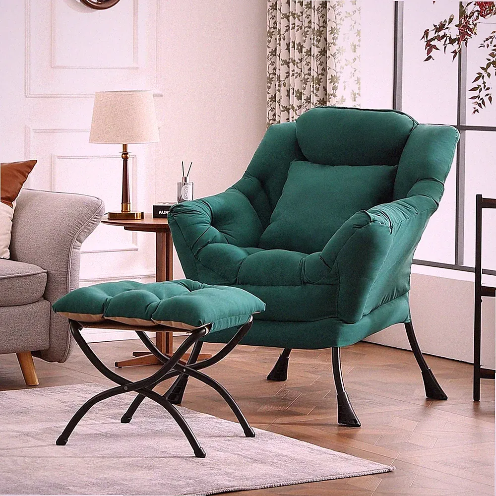 Modern Lazy Chair Set with Ottoman & Pillow for Living Room, Bedroom, Office