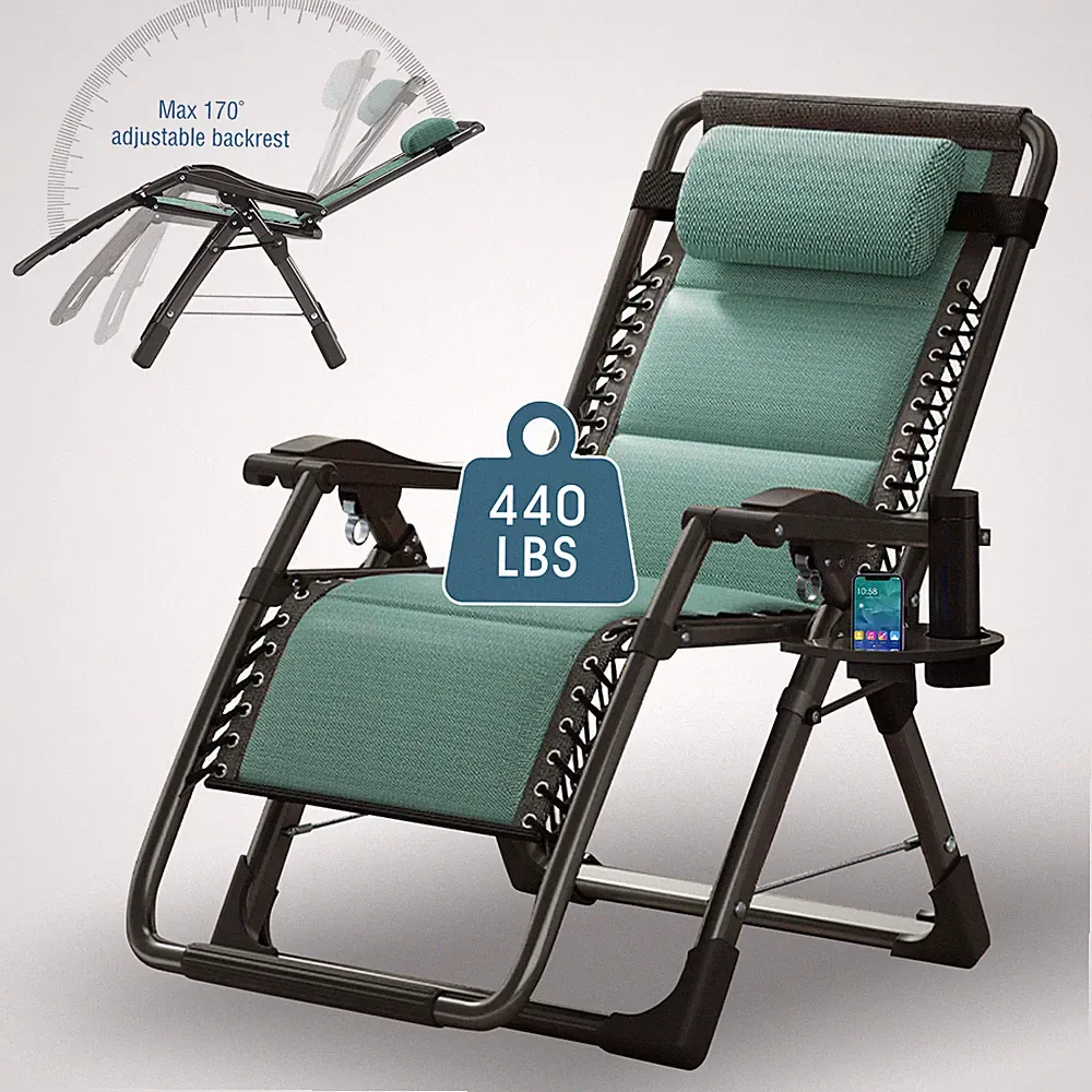 MOPHOTO Zero Gravity Chair Folding Lounge Recliners Cushion Headrest Cup Holder