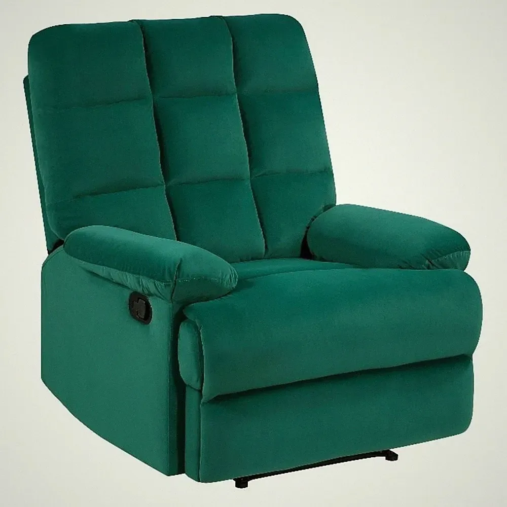 Patty 36 Inch Manual Recliner Chair- Cushioned- Green Velvet- Solid Wood