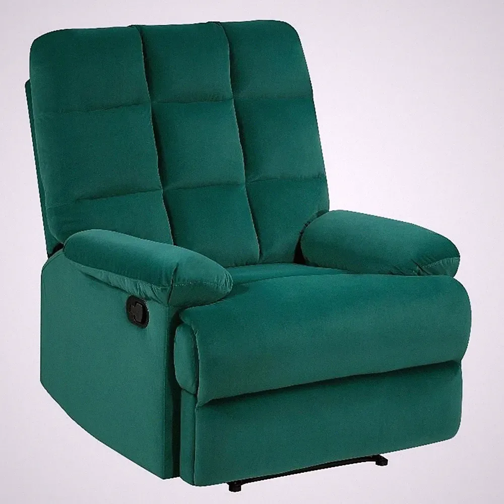 Pemberly Row Upholstered Velvet Fabric Manual Recliner in Green