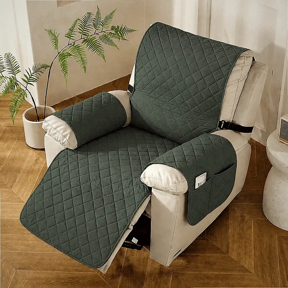 Quilted Recliner Cover Waterproof Nonslip Recliner Slipcover Protector, Green
