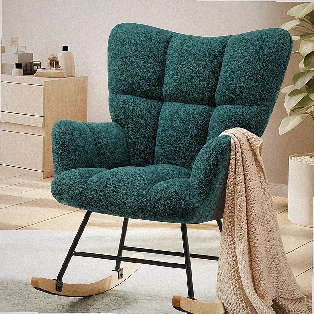 Rocking Chair Soft Glider Accent Armchair Wide Backrest Teddy Padded Rocker