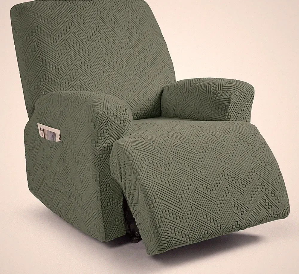 Sage Green Recliner Sofa Cover - Washable Protector with Pockets, 1 Seater