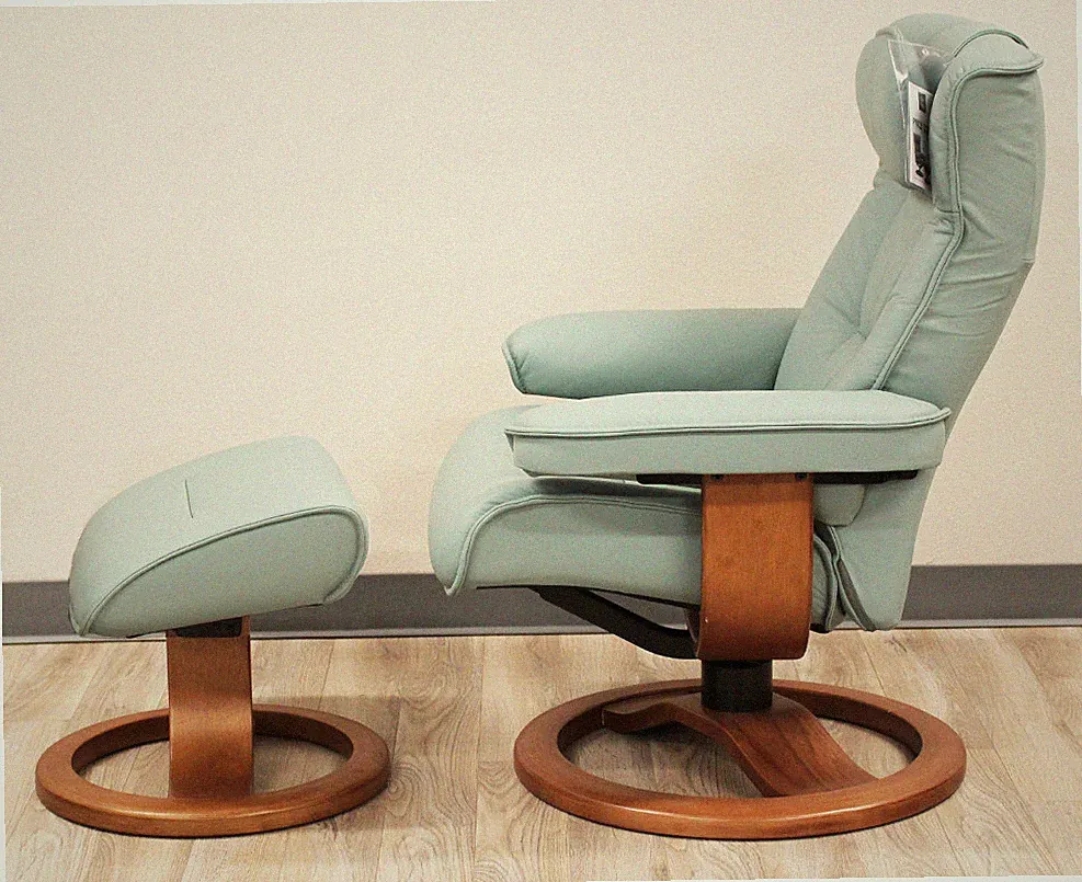 Showroom Fjords Regent Small Recliner Chair + Ottoman SL265 Seagreen Leather SL