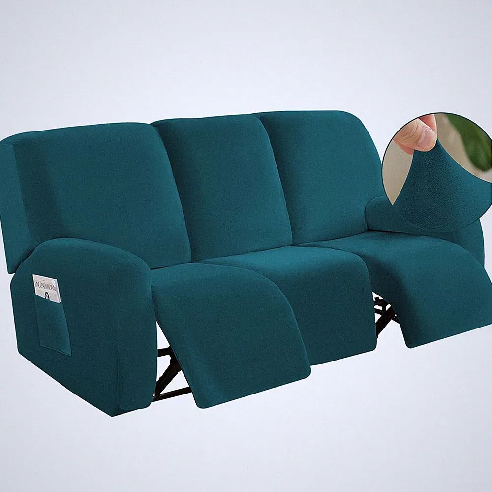 Stretch 3-Seater Recliner Chair Cover Velvet Sofa Couch Slipcover (8-piece Set)