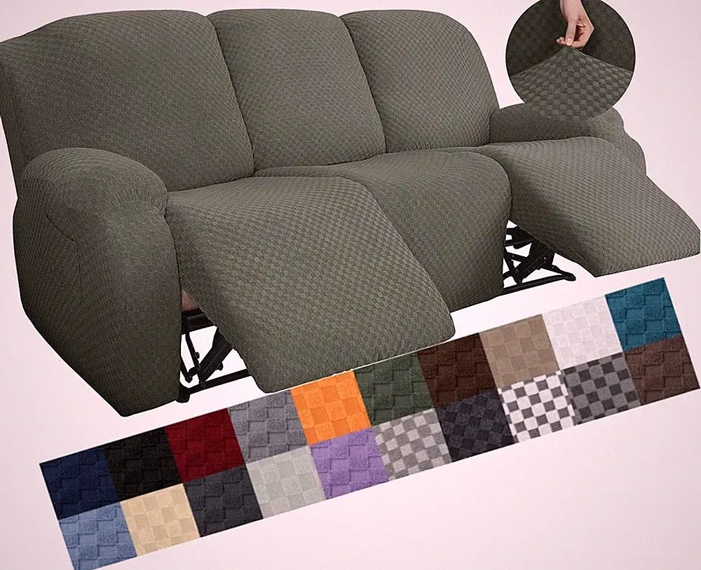 Stretch Recliner Sofa Cover Set - 8 Pieces, Anti-Slip, Army Green
